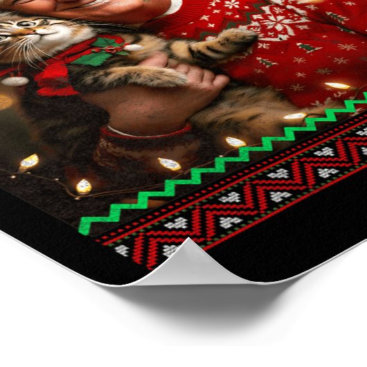 猫好きおもしろいクリスマスセータートランプ醜いクリス ポスター (角)