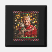 猫好きおもしろいクリスマスセータートランプ醜いクリス マグネット (正面)