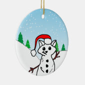 猫好きおもしろいクリスマスホリデー雪だるま セラミックオーナメント (右)