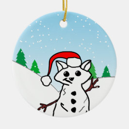 猫好きおもしろいクリスマスホリデー雪だるま セラミックオーナメント