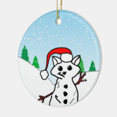 猫好きおもしろいクリスマスホリデー雪だるま セラミックオーナメント (左)