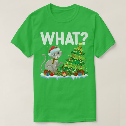 猫好きおもしろいクリスマスライトサンタ猫クリスマストトランジスタ Tシャツ (デザイン正面)