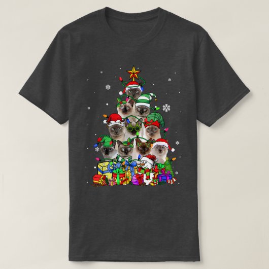 猫好きおもしろいシャメスツリークリスマスライト Tシャツ (デザイン正面)