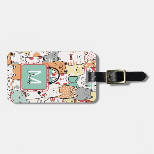 猫好きおもしろいパステルネームオンモノグラムトラベル ラゲッジタグ (正面横)