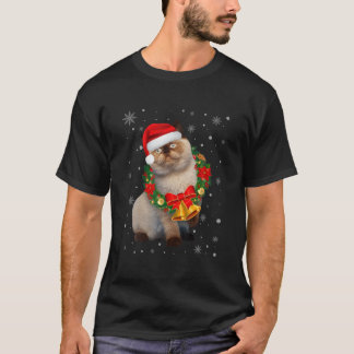 猫好きおもしろいヒマラヤンツリークリスマスライト Tシャツ
