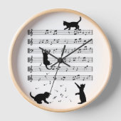 猫好きおもしろいピアニストピアノオーバー 壁時計 (正面)