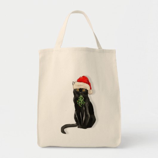 猫好きおもしろいブラックボンベイクリスマス子猫 トートバッグ (正面)