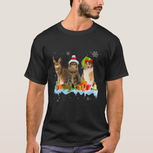猫好きおもしろいラパームツリークリスマスライト Tシャツ (正面)