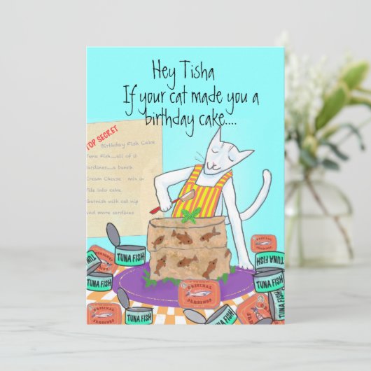 猫好きおもしろい誕生日からの同僚の挨拶 カード (スタンド正面)