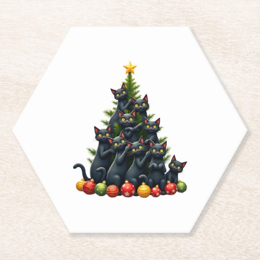 猫好きかわいいおもしろいとホリデーツリークリスマス3 ペーパーコースター (正面)