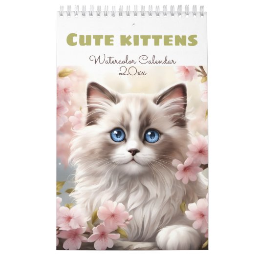 猫好きかわいい子猫の水彩季節 カレンダー (カバー)