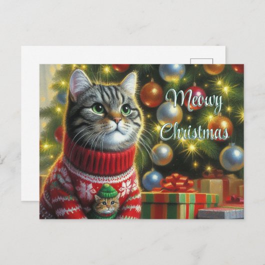 猫好きかわいい猫バイクリスマスツリー ポストカード (正面/裏面)