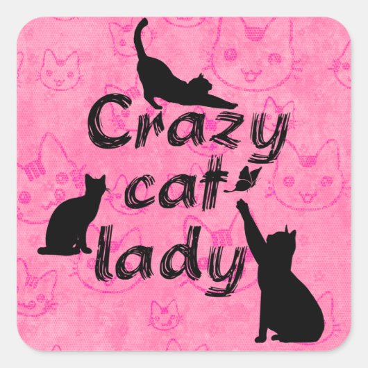 猫好きすぎる女性 楽しい 遊び心のある 猫 スクエアシール (正面)