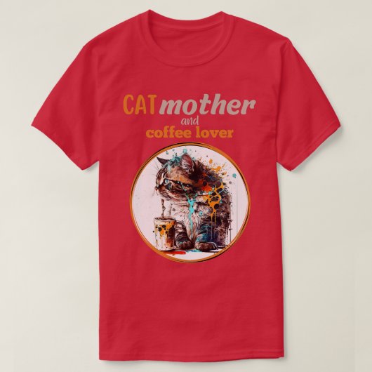 猫好きでコーヒー好き Tシャツ (デザイン正面)