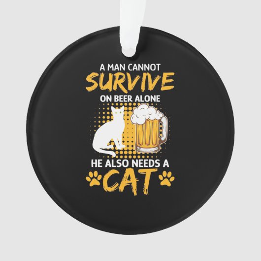 猫好きでビールと猫を飼っている人 オーナメント (正面)