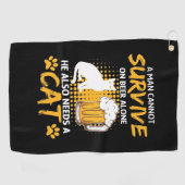 猫好きでビールと猫を飼っている人 ゴルフタオル (横)