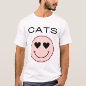 猫好きとハッピー顔 Tシャツ (正面)