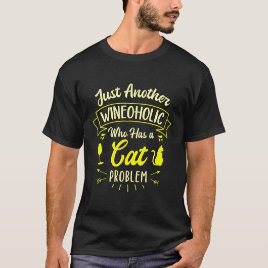 猫好きなのにただのワイン中毒者 猫 Tシャツ (正面)