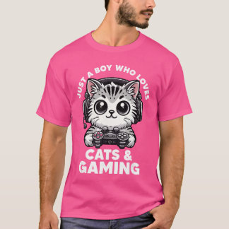 猫好きなゲーマー男子 猫おやじ ねこ好き少年 ねこパパ 面白い Tシャツ