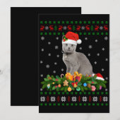 猫好きなサンタ帽を被った残念なロシアンブルー猫 招待状 (正面/裏面)