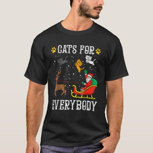 猫好きな人集まれ!サンタ クリスマスパジャマ Xmas Tシャツ (正面)