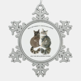 猫好きな友達夫婦のためのユーモアある老化メッセージ スノーフレークピューターオーナメント