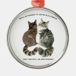 猫好きな友達夫婦のためのユーモアある老化メッセージ メタルオーナメント