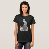 猫好きな司書 女性 本 先生 Tシャツ (正面フル)