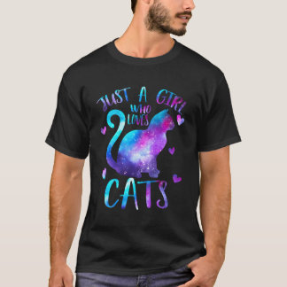 猫好きな女の子だけ飼い主銀河系宇宙猫 Tシャツ