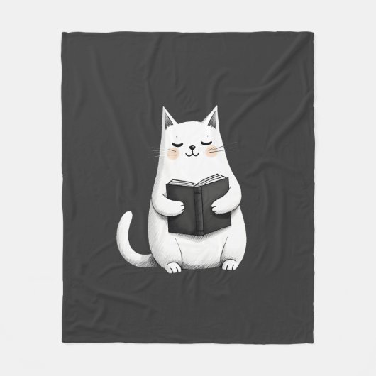 猫好きな本の虫 読書家 フリースブランケット (正面)