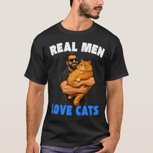 猫好きな本当の男性へのおもしろネコパパギフトデザイン Tシャツ (正面)