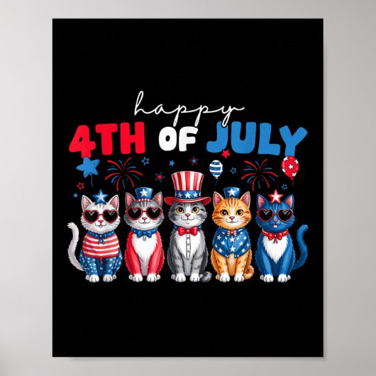 猫好きな男性のための4th+July記念Tシャツ ポスター (正面)