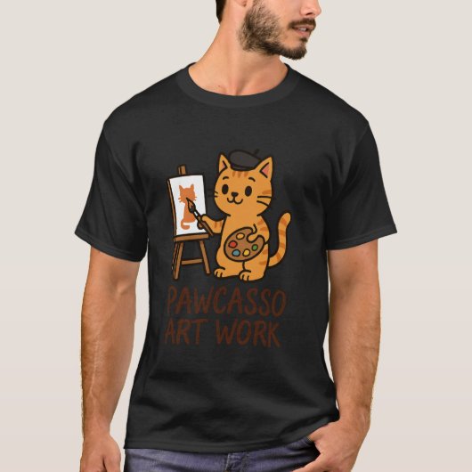 猫好きな芸術家 猫描く人 イラストレーター 美術教師 面白い パロディ Tシャツ (正面)