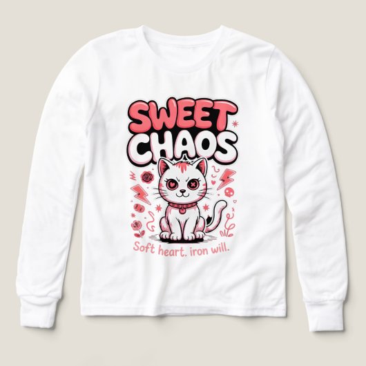 猫好きのかわいいスイートカオス女子Tシャツ (デザイン正面)
