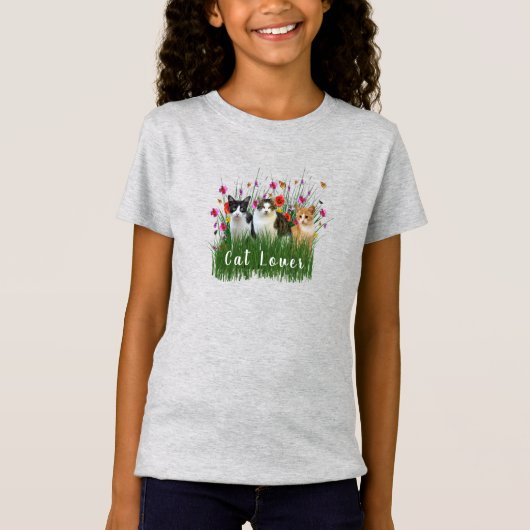 猫好きのかわいい女の子のTシャツ Tシャツ (正面)