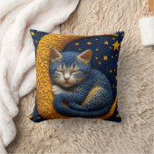 🌙 猫好きのためのかわいい寝猫と月のインテリア 🌕 クッション (ブランケット)