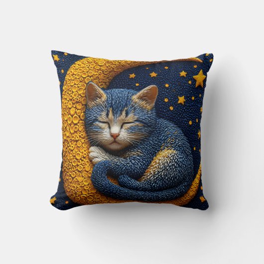 🌙 猫好きのためのかわいい寝猫と月のインテリア 🌕 クッション (正面)