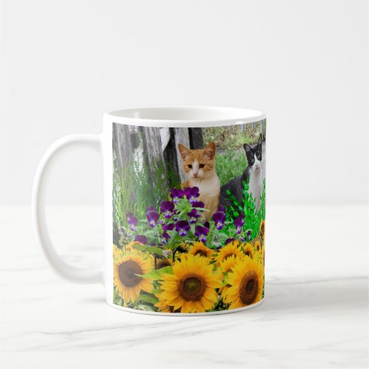 猫好きのためのひまわりと猫 コーヒーマグカップ (左)