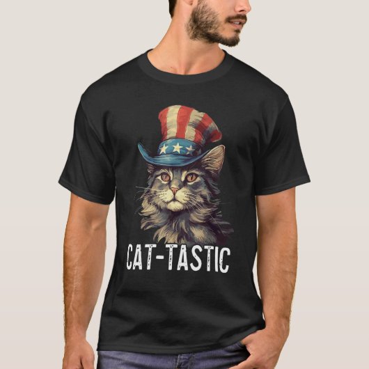 猫好きのためのアメリカ国旗風ネコちゃん共和党グッズ Tシャツ (正面)