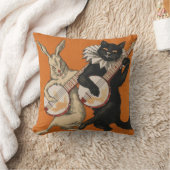 猫好きのためのオレンジ枕-ヴィンテージ動物の芸術 クッション (ブランケット)