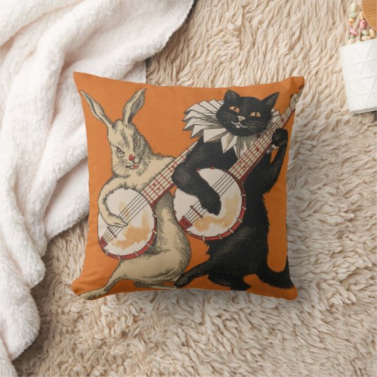 猫好きのためのオレンジ枕-ヴィンテージ動物の芸術 クッション (ブランケット)