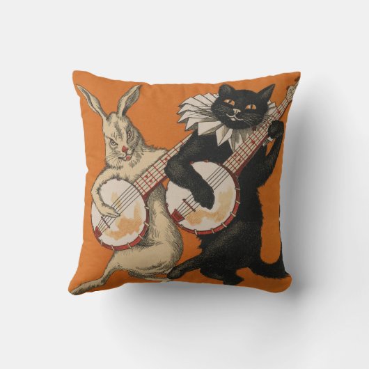 猫好きのためのオレンジ枕-ヴィンテージ動物の芸術 クッション (裏面)