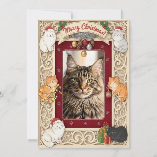 猫好きのためのカスタマイズ可能なクリスマスカード  シーズンカード (正面)