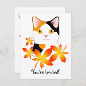 猫好きのためのカスタマイズ可能な招待状 和風ねこ 招待状 (正面/裏面)