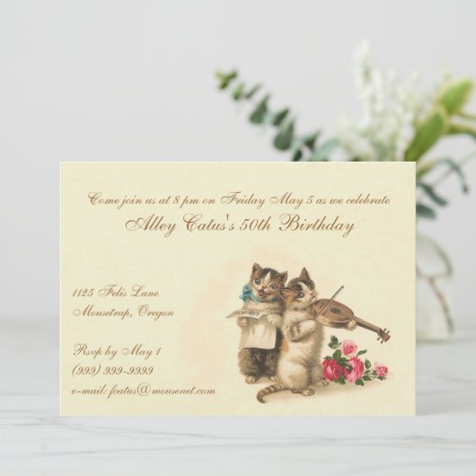 猫好きのためのカスタマイズ可能な誕生日の招待状 招待状 (スタンド正面)