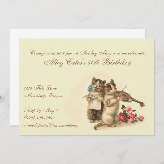 猫好きのためのカスタマイズ可能な誕生日の招待状 招待状 (正面/裏面)