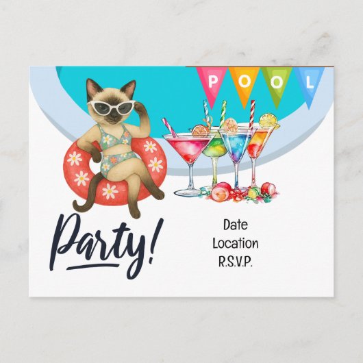 猫好きのためのキャットプールパーティー ポストカード (正面)