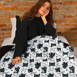 猫好きのためのキュートな黒猫ハロウィンパターン フリースブランケット