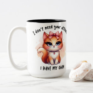 猫好きのためのギフト 態度はいらない 面白い猫グッズ ツートーンマグカップ
