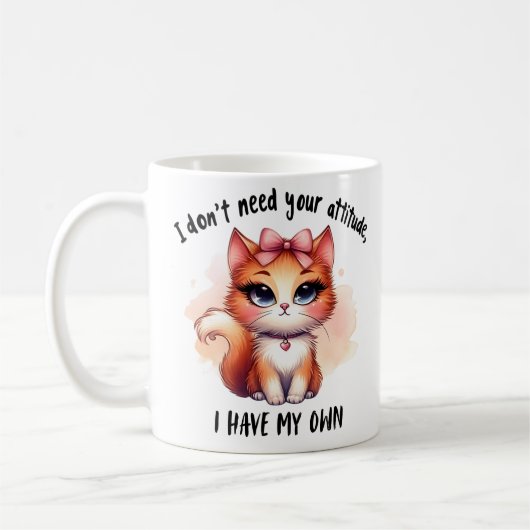 猫好きのためのギフト 態度はいらない 面白い  コーヒーマグカップ (左)